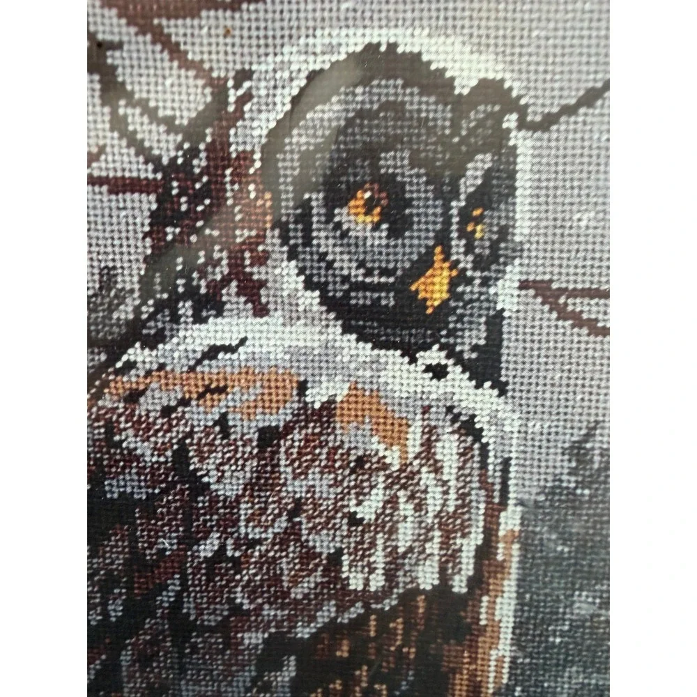 VTG Monarch Horizons The Owl Needlepoint Kit 12x16 Brown Grey New